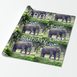Olifant Wild One Verjaardagspatroon Kunst Cadeaupapier