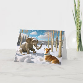 OLIFANT WINTER - CORGI SNEEUWBALGEVECHT FEESTDAGEN KAART