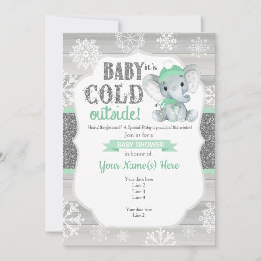 Olifant Winter Uitnodiging MintNeutral Baby shower (Voorkant)