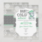 Olifant Winter Uitnodiging MintNeutral Baby shower (Voorkant / Achterkant)