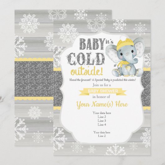 Olifant Winteruitnodiging voor Neutraal Baby showe Kaart (Voorkant / Achterkant)