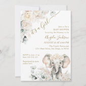 Olifant Witte Rozen Boho Pampas Baby Meisje Douche Kaart (Voorkant)