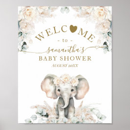 Olifant Witte Rozen Boho Pampas Baby Meisje Douche Poster