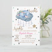 Olifant Wolk, Twinkelende Ster Babyshower Kaart (Staand voorkant)