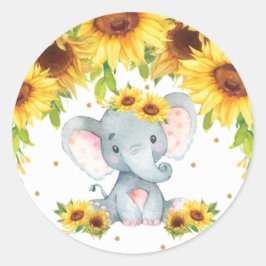 Olifant Zonnebloem Baby Shower Verjaardag Favor  Ronde Sticker