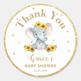 Olifant Zonnebloem Dank u voor gouden glitter Ronde Sticker