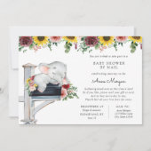 Olifant Zonnebloem en Rozen Baby shower per Mail Kaart (Voorkant)
