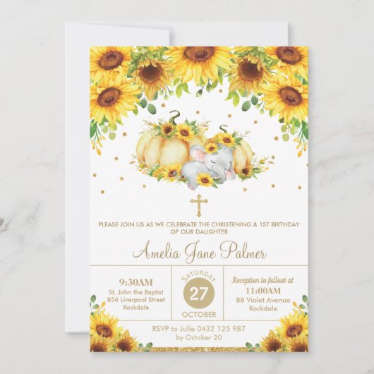 Olifant Zonnebloem Pompoen doop Kaart (Voorkant)