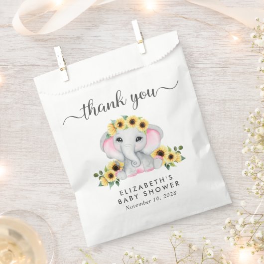 Olifant zonnebloemen baby meisje douche dank u bedankzakje (Geknipt)