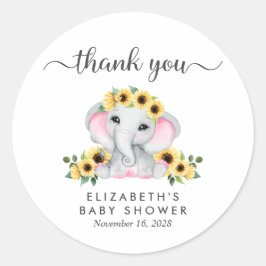 Olifant zonnebloemen baby meisje douche dank u ronde sticker