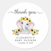 Olifant zonnebloemen baby meisje douche dank u ronde sticker (Voorkant)