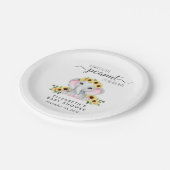 Olifant Zonnebloemen Baby Meisje Douche Papieren Bordje (Gekanteld)