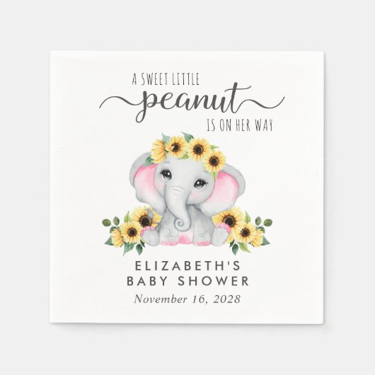 Olifant Zonnebloemen Baby Meisje Douche Servet (Voorkant)