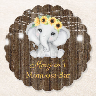 Olifant Zonnebloemen Lichtjes Meisje Baby Shower Kartonnen Onderzetters