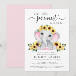 Olifant zonnebloemen Roze Waterverf Baby shower Kaart