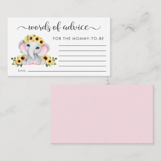 Olifant Zonnebloemen Woorden van Advies Baby showe Informatiekaartje (Voorkant / Achterkant)