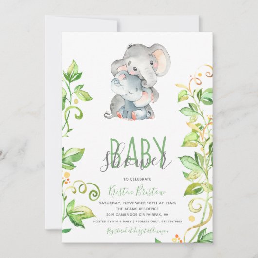 Olifant Zoo Dier Unisex Baby shower Uitnodiging (Voorkant)