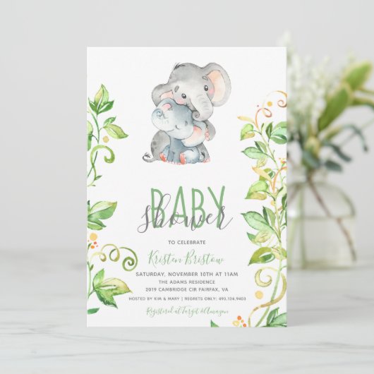 Olifant Zoo Dier Unisex Baby shower Uitnodiging (Staand voorkant)