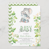 Olifant Zoo Dier Unisex Baby shower Uitnodiging (Voorkant / Achterkant)