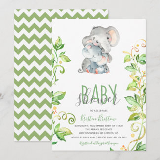 Olifant Zoo Dier Unisex Baby shower Uitnodiging