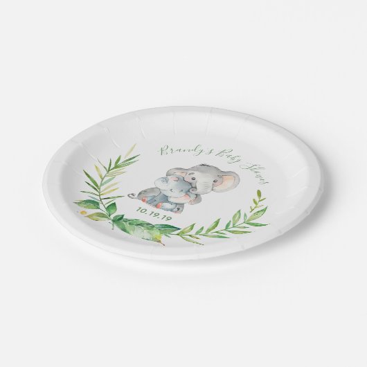 Olifant Zoo Oerwoud Dieren Baby shower Papieren Bordje (Gekanteld)