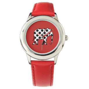 Olifant Zwart en Wit Stippenpatroon Rood Horloge
