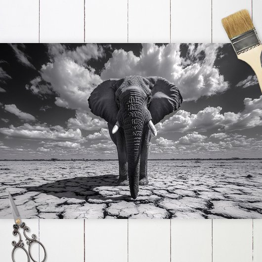 Olifant zwart-wit decoupage tissuepapier