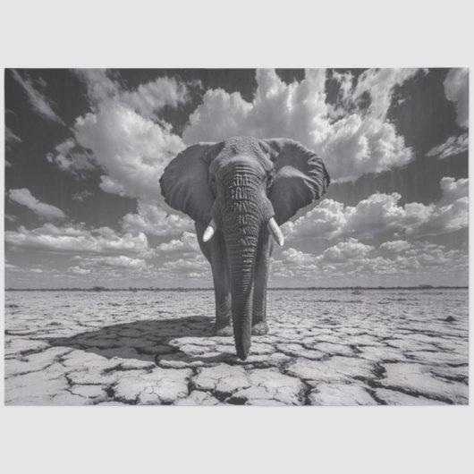 Olifant zwart-wit decoupage tissuepapier (Voorkant)