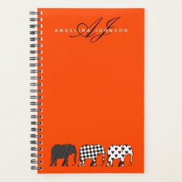 Olifant Zwart Wit en Oranje Monogram Naam Planner