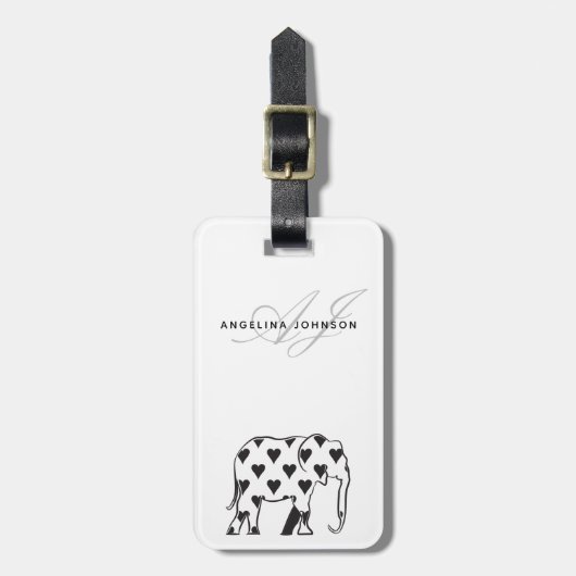 Olifant Zwart-Wit Monogram Bagagelabel (Voorkant verticaal)