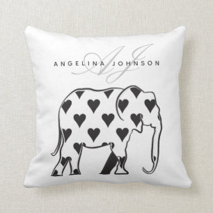 Olifant, zwart-wit patroon modern monogram kussen
