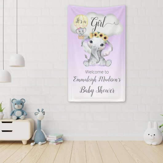 Olifantballon Paarse Baby shower Het is een meisje Spandoek