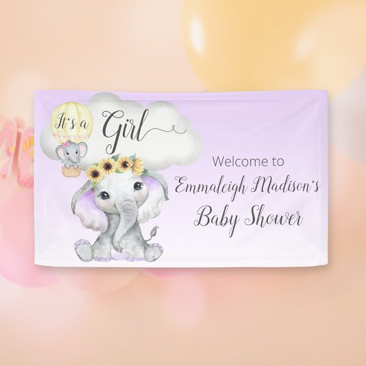 Olifantballon Paarse Baby shower Welkomstbord Spandoek