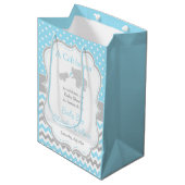 Olifantblauw en grijs Baby shower Dank u Medium Cadeauzakje (Voorkant Gekanteld)