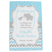 Olifantblauw en grijs Baby shower Dank u Medium Cadeauzakje (Voorkant)
