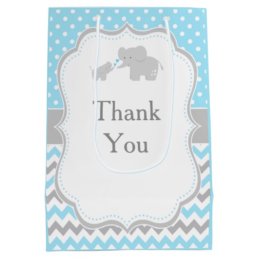 Olifantblauw en grijs Baby shower Dank u Medium Cadeauzakje (Achterkant)