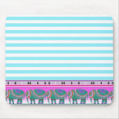  olifanten Aqua Stripped Trendy Muismat (Voorkant)