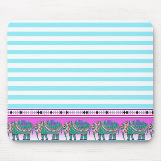  olifanten Aqua Stripped Trendy Muismat (Voorkant)