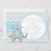 Olifanten Baby Douche Uitnodigingen, blauw en grij Kaart (Voorkant)