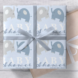 Olifanten Baby shower Dusty Blue Cadeaupapier