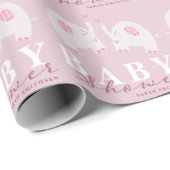 Olifanten Baby shower Dusty Pink Cadeaupapier (Rol Hoek)