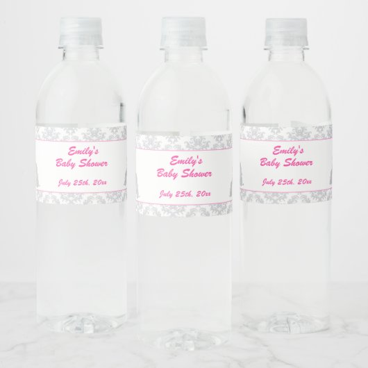 Olifanten Baby shower flesetiket Meisje Roze Grijs Waterfles Etiket (Flessen)