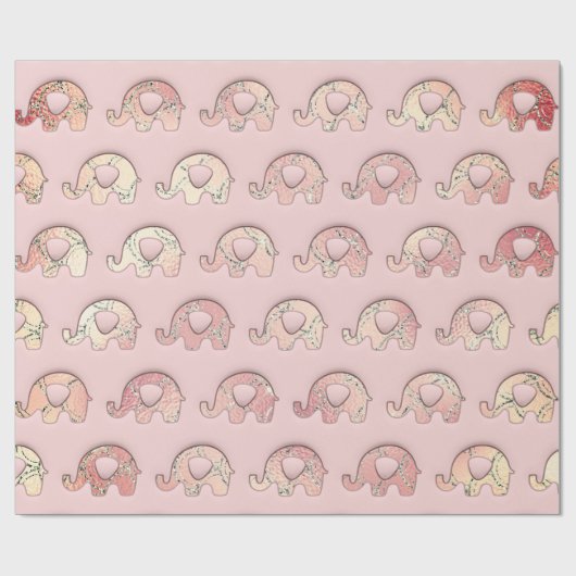 Olifanten Baby shower Meisje Roze Peach Roos Cadeaupapier (Vlak)
