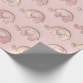Olifanten Baby shower Meisje Roze Peach Roos Cadeaupapier (Hoek)