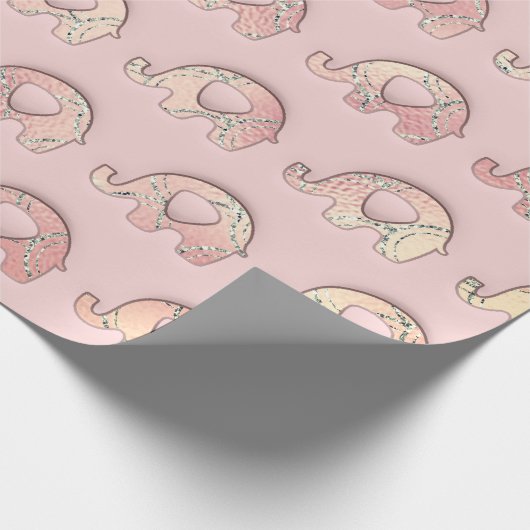 Olifanten Baby shower Meisje Roze Peach Roos Cadeaupapier (Hoek)
