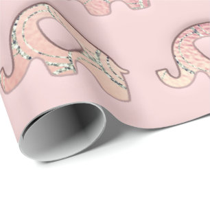 Olifanten Baby shower Meisje Roze Peach Roos Cadeaupapier