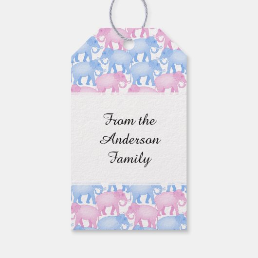 Olifanten Baby shower of Geslacht onthullen Cadeaulabel (Achterkant)
