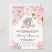 Olifanten Baby shower, roze bloemen Kaart (Voorkant)