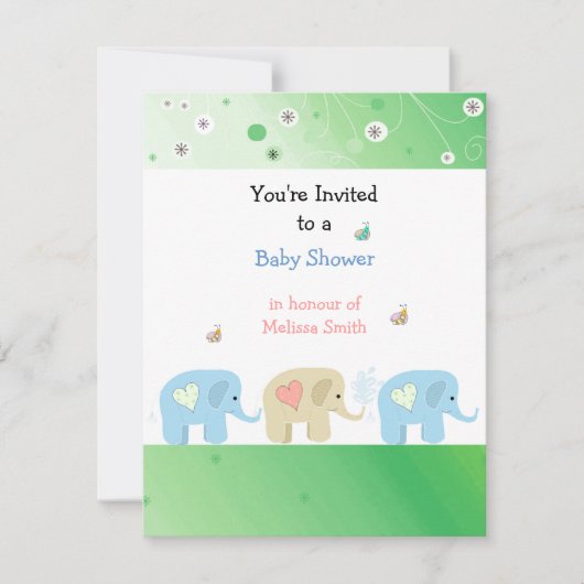 Olifanten Baby Shower Uitnodiging (Voorkant)