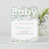 Olifanten beer giraffe Waterverf Blauw Kaart (Staand voorkant)